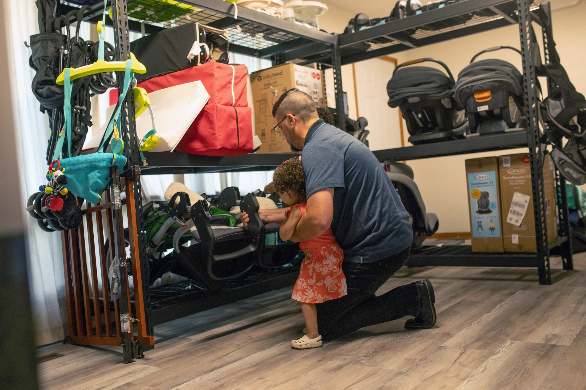 Family picking up large item